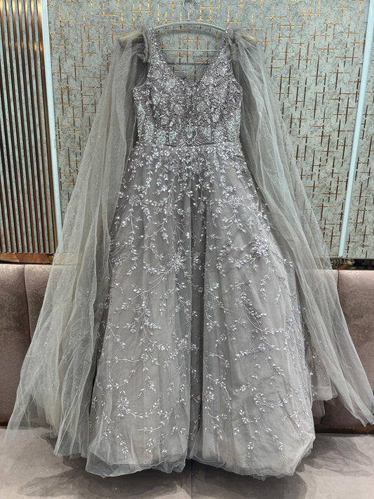 Silver Grey Heavy Handwork Gown