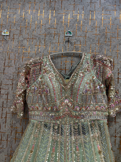Baby Pink long Farshi Garara Peplum Dress Lehenga