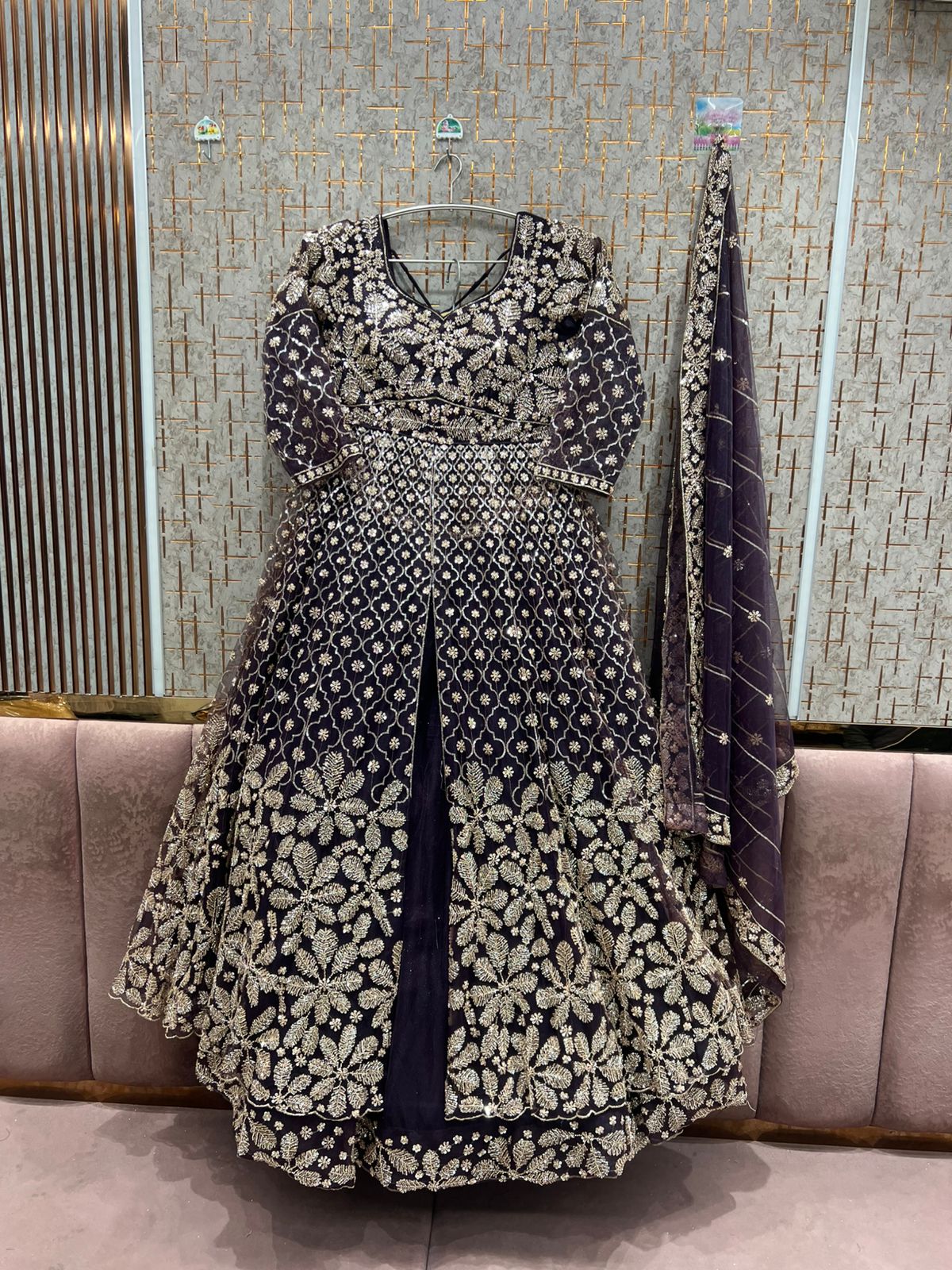 Lavender long peplum Dress Farshi Gaharara Dress Special - Shopping World