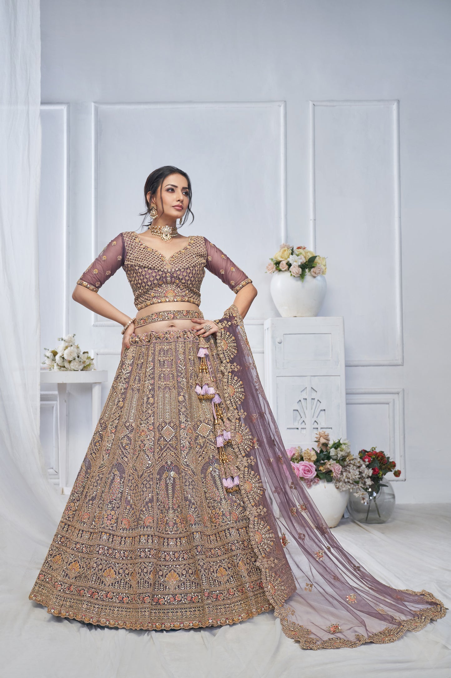 Fabulous light onion peacock lehenga
