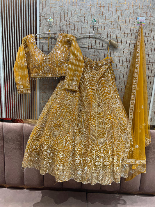Yellow Haldi Mehendi Crop Top Lehenga