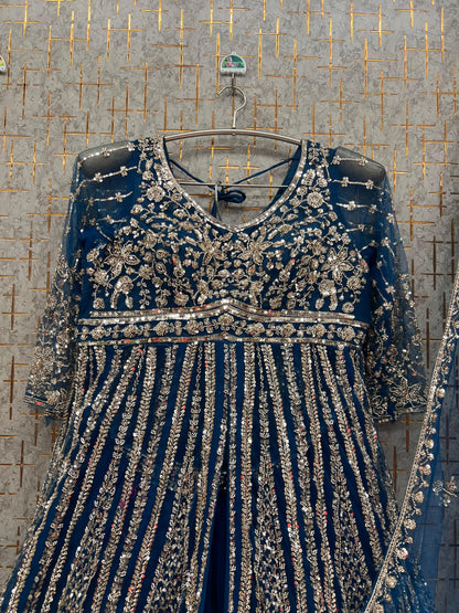 Beige Golden long Farshi Garara Peplum Dress Special