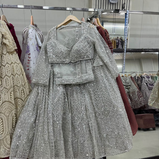 Silver Grey Crop Top Lehenga