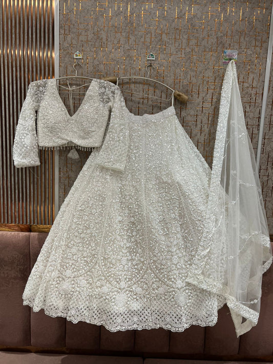 White Crop Top Lehenga