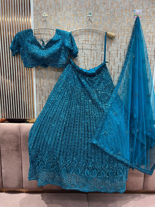 Majestic Blue on Blue Monotone Crop Top Lehenga