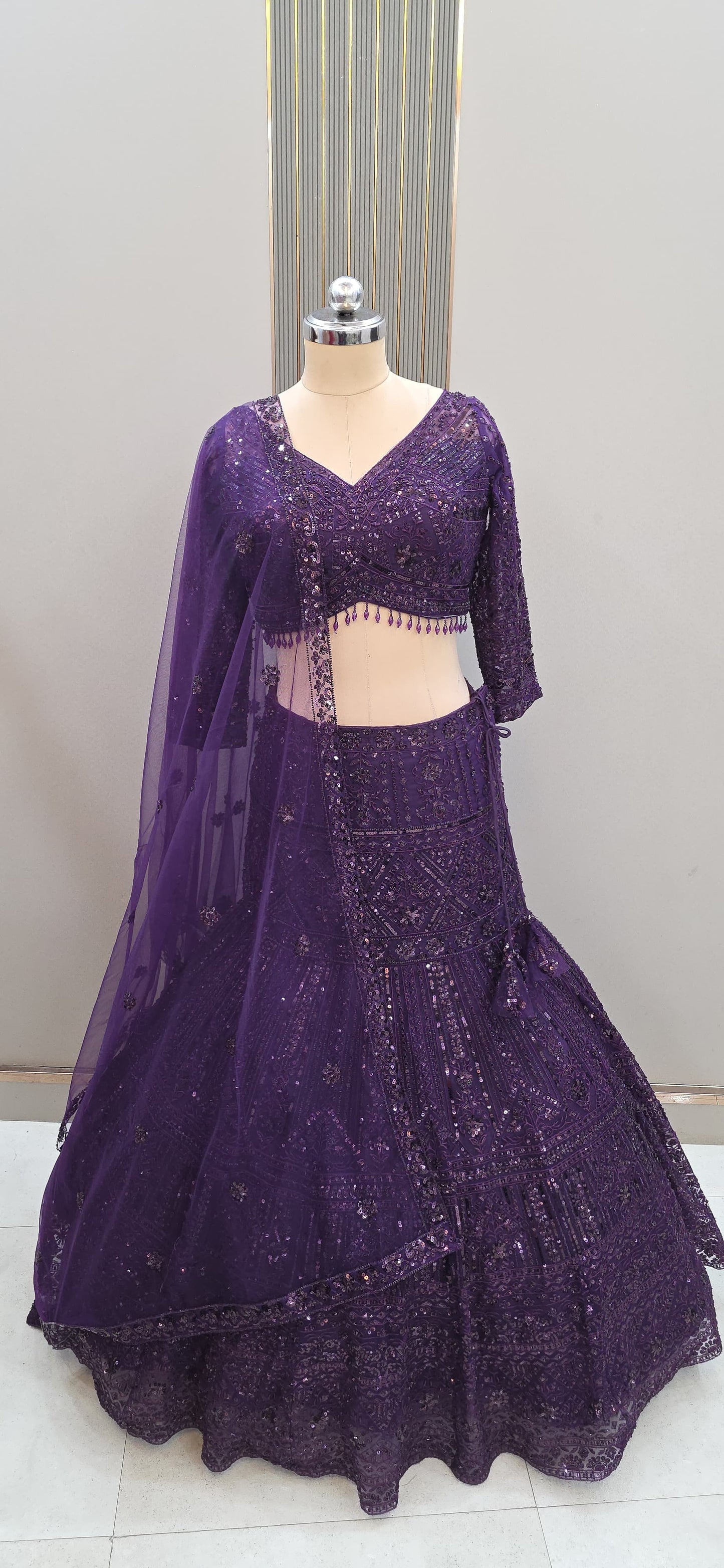 Tremendous Black Fish Cut crop top Lehenga