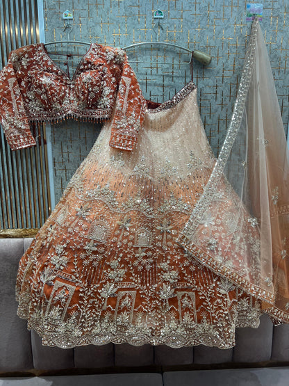 Engaging Sky blue Double Shade Crop top Lehenga