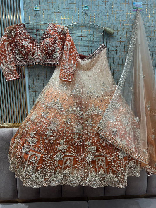 Fabulous Rust Orange Double Shade Crop top Lehenga