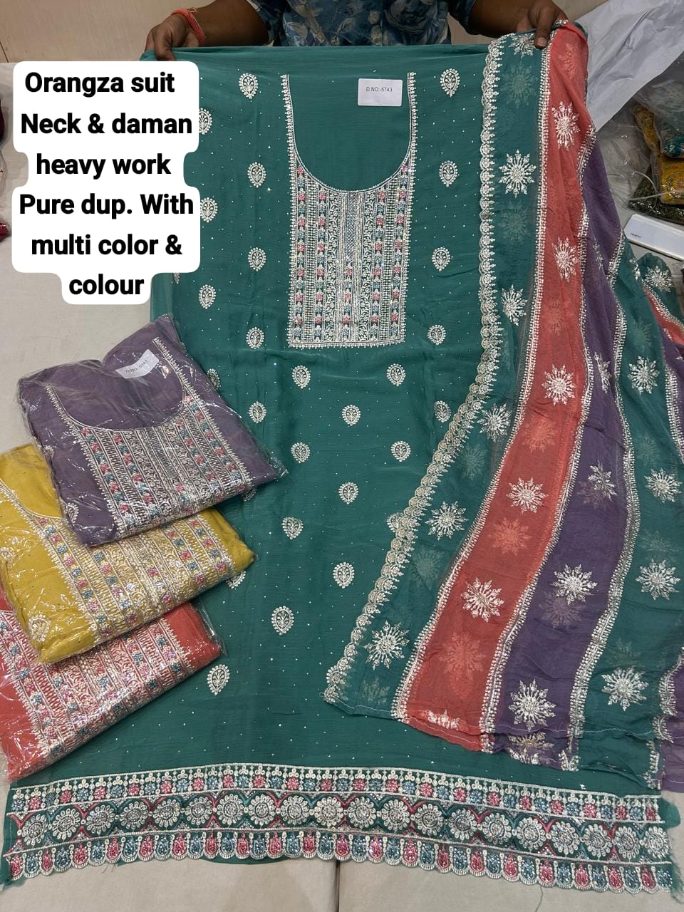 Pretty green blue unstitched Salwar suits dress material (free size)