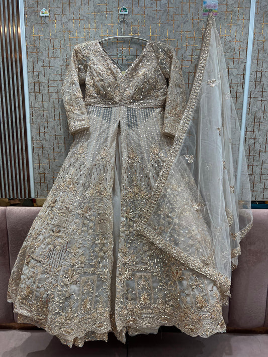 White Farshi garara muslim Bride Long Indo Dress