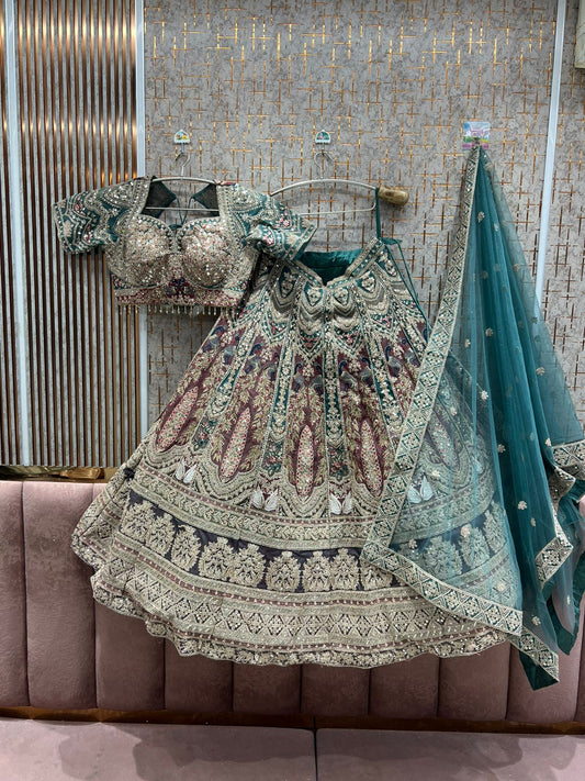 Astonishing Rama green Crop Top Lehenga