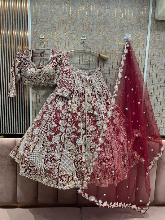 Engaging Red Ready to Wear crop top Lehenga