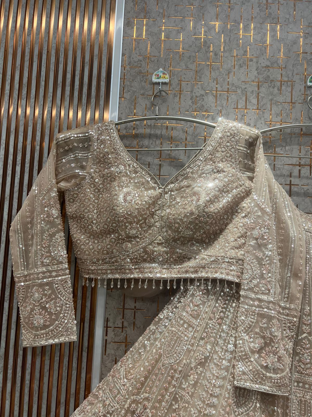 Beige Golden Crop Top Ready to wear Lehenga