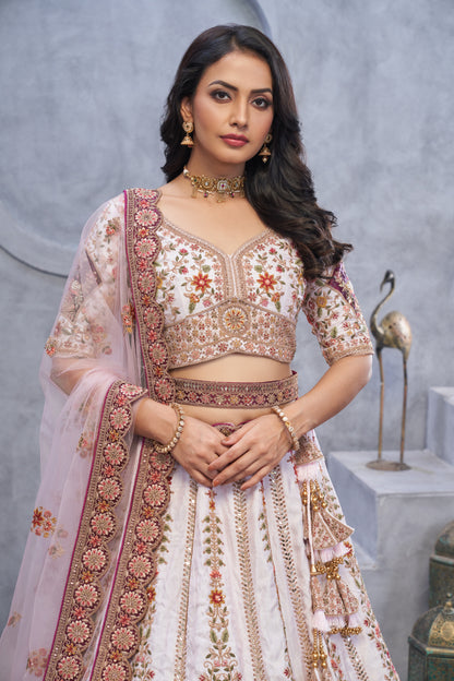 Lavishing light cream lehenga