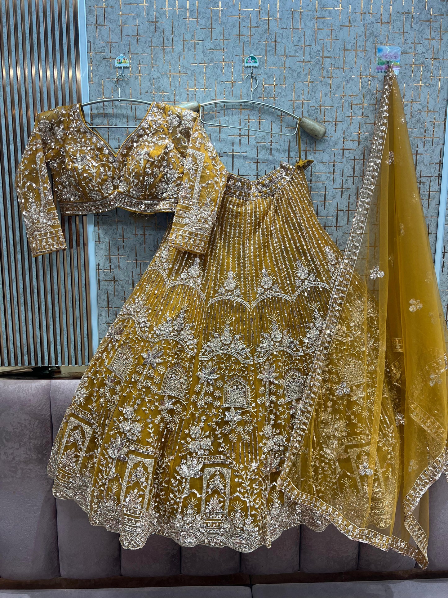 Embellished Blue Crop Top  Lehenga