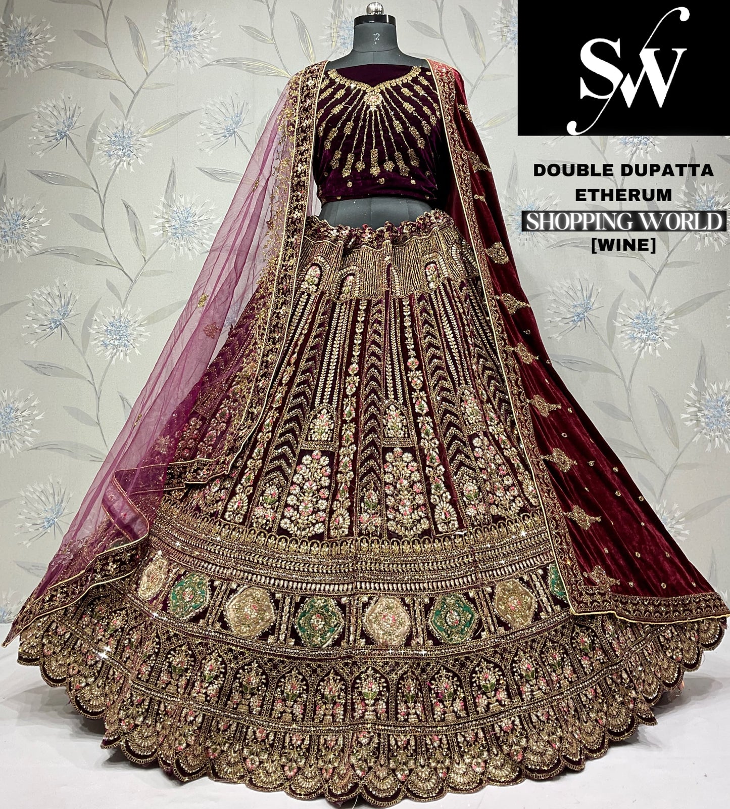 Gorgeous wine Velvet bridal Lehenga