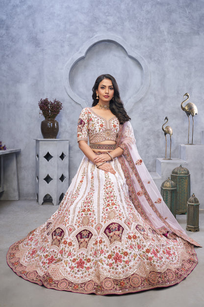 Lavishing light cream lehenga