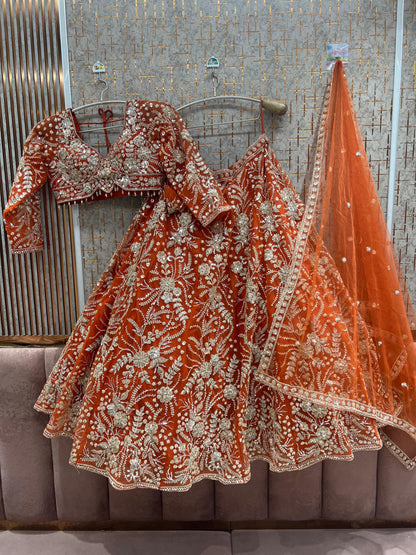 Rust Orange Crop Top Lehenga - Shopping World