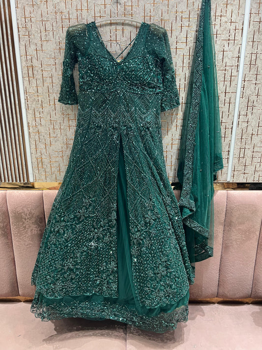 Green Peplum long Dress Farshi Gaharara Dress Special
