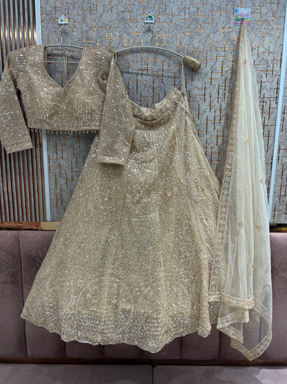 Beige Golden Crop Top Lehenga